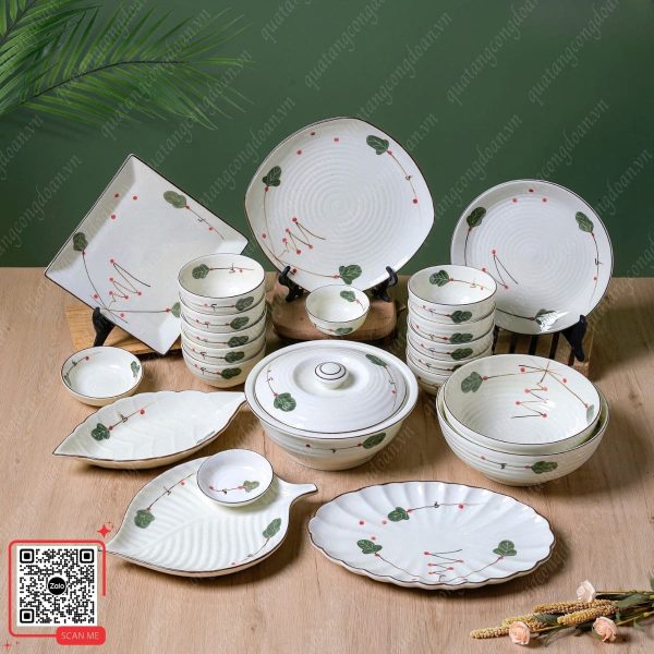 Bộ Bát Đĩa Bát Tràng Cao Cấp Họa Tiết Cherry Tuyết 8 Bát đĩa Bát Tràng cao cấp đóng hộp quà tặng sinh nhật