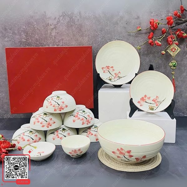 Cung Cấp Bộ Bát Đĩa Đẹp Giá Rẻ Tại Hà Nội 8 Bộ bát đĩa đẹp giá rẻ Hà Nội họa tiết hoa đào