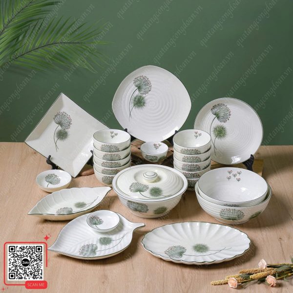 Bộ Bát Đĩa Sứ Cao Cấp Họa Tiết Hoa Bồ Công Anh 8 Bát đĩa sứ cao cấp làm quà tặng công nhân dịp cuối năm