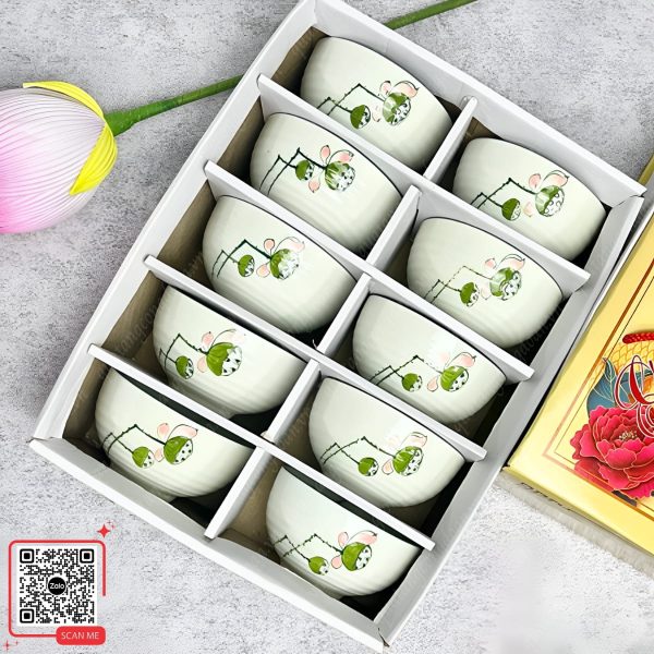 Bộ 10 Bát Con Bát Tràng - Quà Tặng Cuối Năm Cho Công Nhân 7 Bộ 10 bát họa tiết đài sen