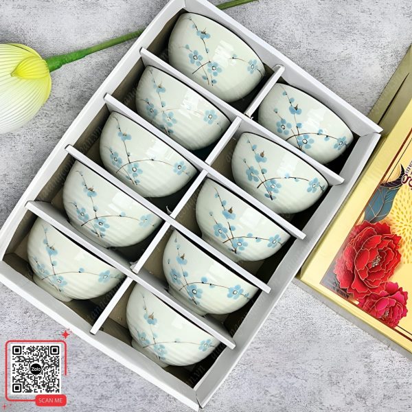 Bộ 10 Bát Con Bát Tràng - Quà Tặng Cuối Năm Cho Công Nhân 5 Bộ 10 bát họa tiết hoa dây xanh