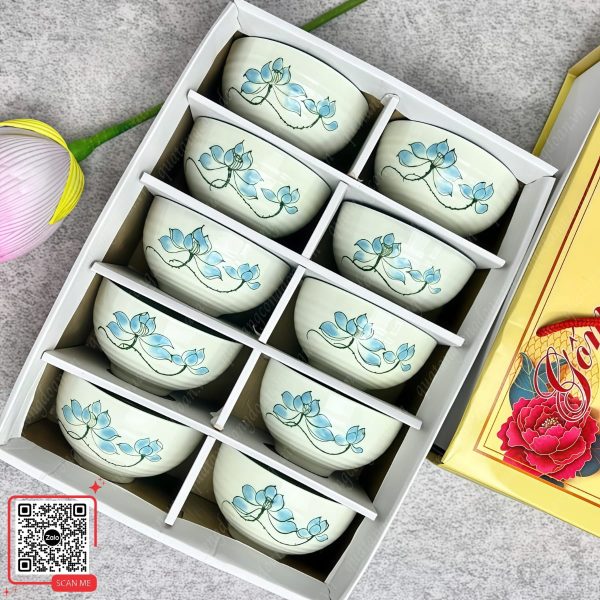 Bộ 10 Bát Con Bát Tràng - Quà Tặng Cuối Năm Cho Công Nhân 4 Bộ 10 bát họa tiết hoa sen