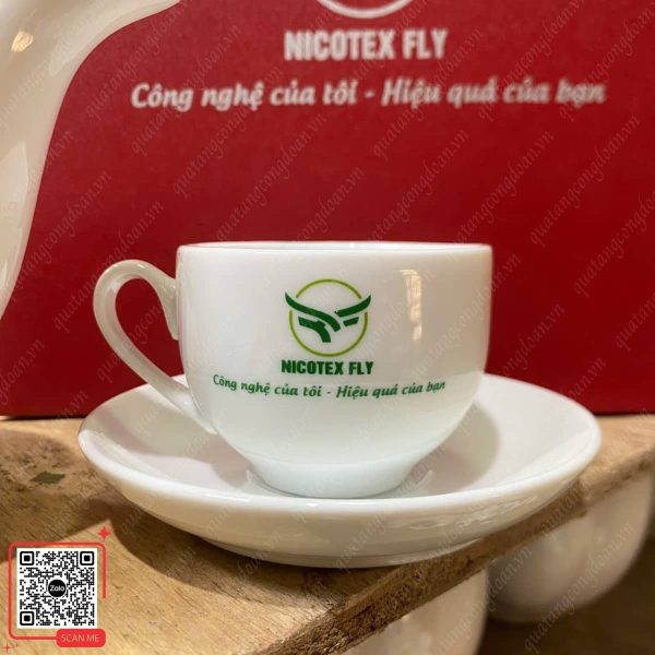 Ấm Chén In Logo Công Ty Nicotex Fly 5 Bộ ấm chén quà tặng công đoàn Nicotex Fly