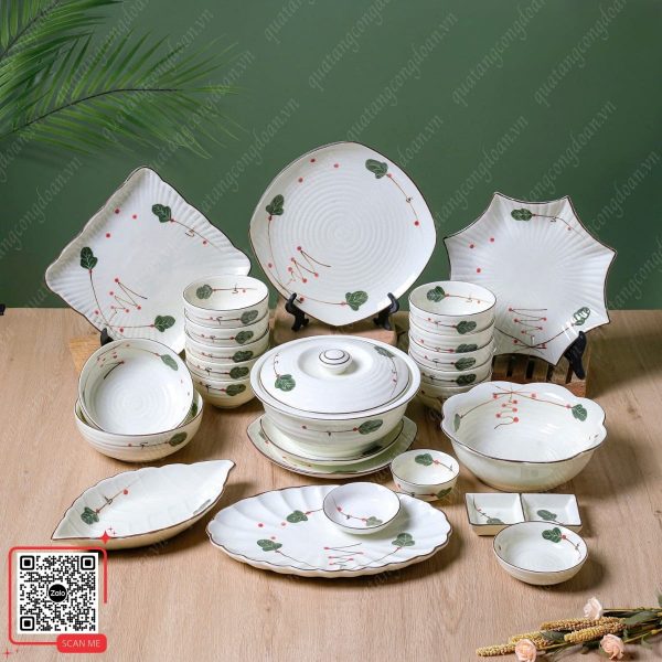 Bộ Bát Đĩa Bát Tràng Cao Cấp Họa Tiết Cherry Tuyết 7 Bộ bát đĩa Bát Tràng cao cấp giá rẻ cho công ty