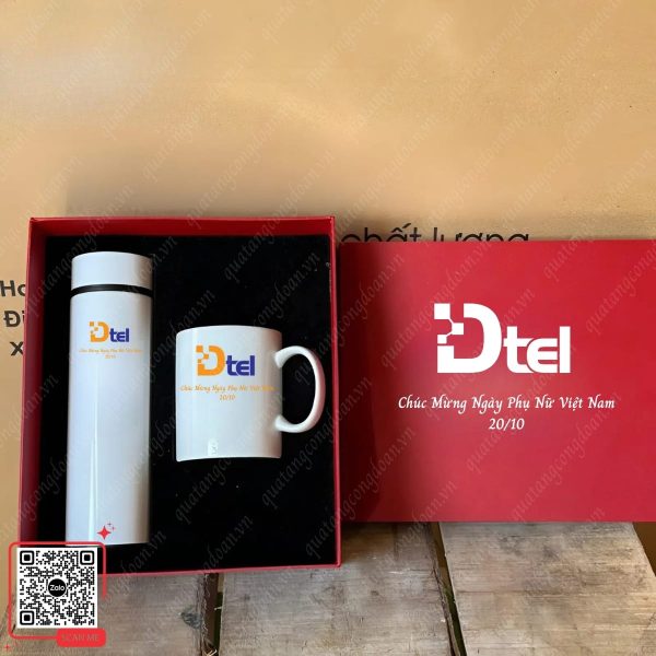Set Quà Tặng Bình Giữ Nhiệt & Ly Sứ 5 Bộ quà tặng 20/10 cho nhân viên nữ công nhân gồm ly sứ và bình giữ nhiệt