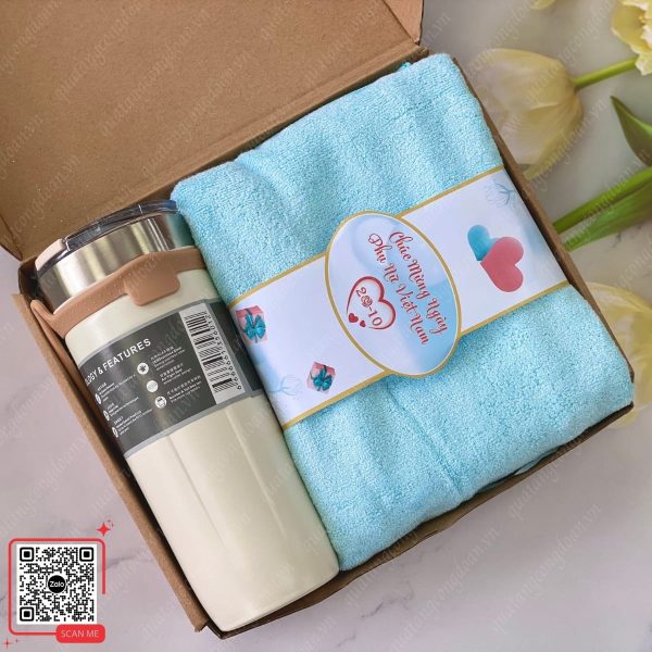 Set Quà Tặng Bình/Ly Giữ Nhiệt & Khăn 7 Bộ quà tặng 20/10 cho nhân viên nữ khăn và ly giữ nhiệt