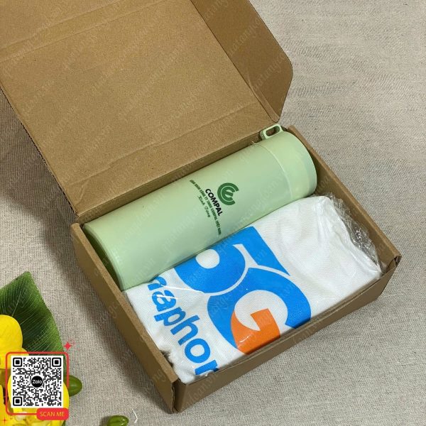 Bộ Quà Tặng Bình Đựng Nước & Túi Vải Canvas 3 Bộ quà tặng 20/10 gồm bình thủy tinh bọc nhựa + túi canvas