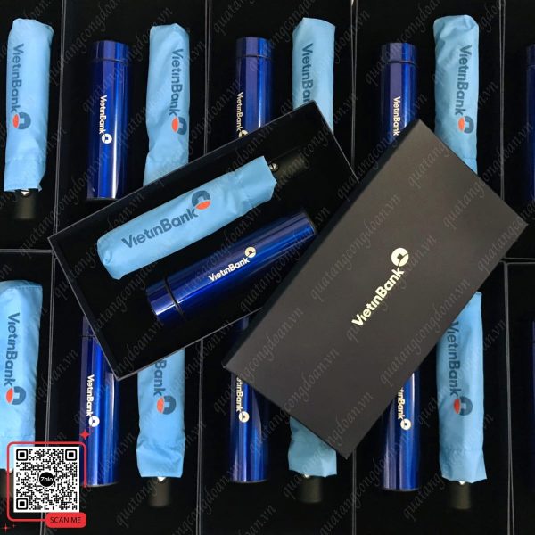 Set Quà Tặng Bình Giữ Nhiệt & Ô Cầm Tay 6 Bộ quà tặng doanh nghiệp ô che và bình giữ nhiệt in logo theo yêu cầu