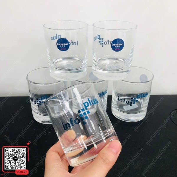 Bình Cốc Thủy Tinh In Logo Công Ty Info Plus 6 Bộ 6 cốc thủy tinh in logo công ty Info Plus