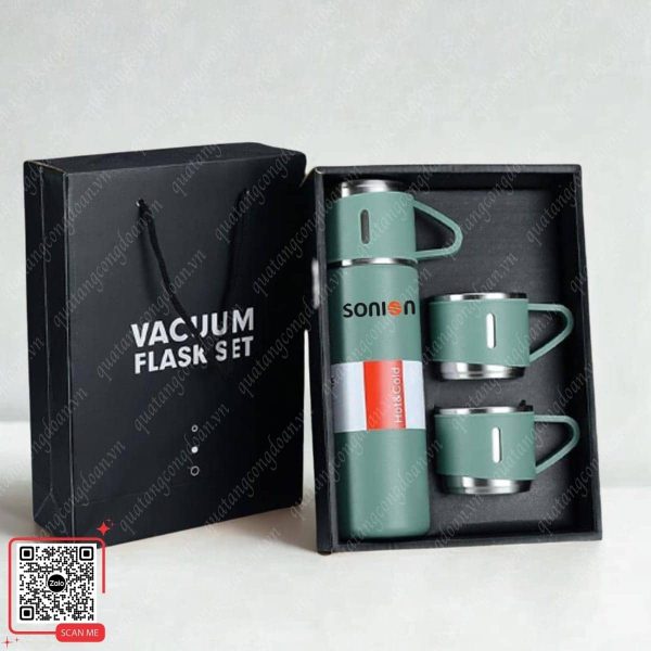 Bộ Bình 2 Cốc In Logo Công Đoàn 5 Bình giữ nhiệt kèm cốc in logo công đoàn