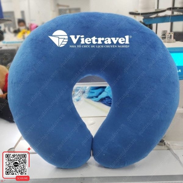 Gối Cổ Chữ U Thêu Logo Màu Xanh Dương 6 Gối chữ U thêu logo công ty Vietravel