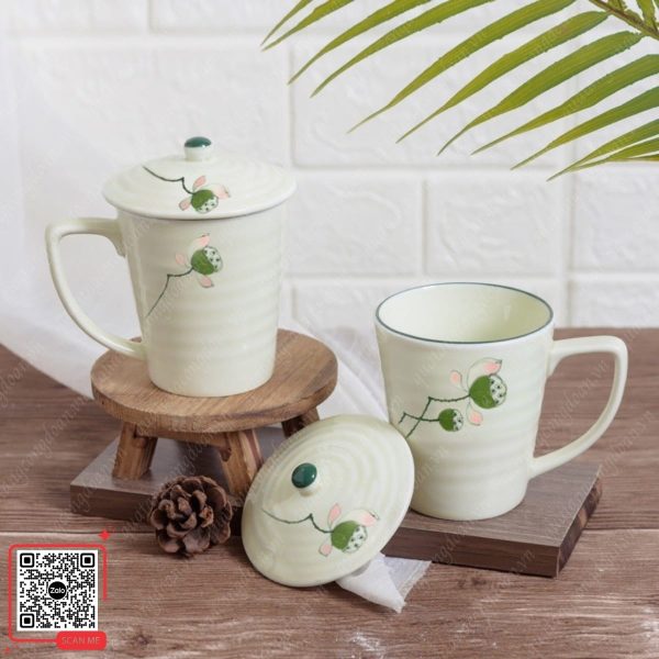 Ly Sứ Men Kem Bát Tràng 6 Ly sứ Bát Tràng họa tiết đài sen