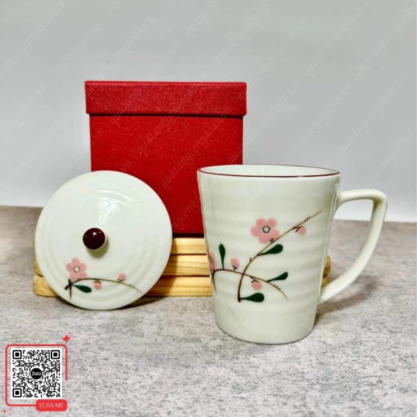 Ly Sứ Men Kem Bát Tràng 5 Ly sứ Bát Tràng họa tiết hoa đào