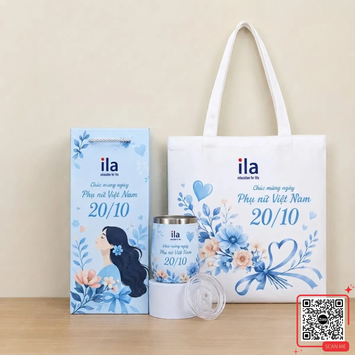 Bộ Giải Pháp Quà Tặng 20/10 Cho Cán Bộ, Công Nhân Viên 4 Set bình giữ nhiệt & túi vải
