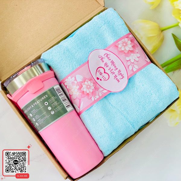 Set Quà Tặng Bình/Ly Giữ Nhiệt & Khăn 4 Set quà tặng 20/10 ý nghĩa khăn và ly giữ nhiệt
