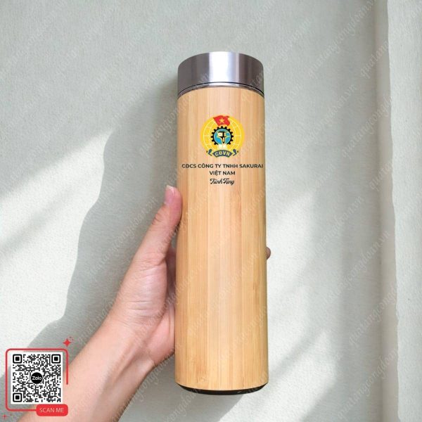 Bình Tre Giữ Nhiệt In Logo Công Đoàn 4 Cung cấp bình tre giữ nhiệt in logo công đoàn