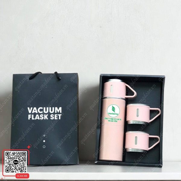 Bộ Bình 2 Cốc In Logo Công Đoàn 4 Bình giữ nhiệt kèm cốc tiện lợi
