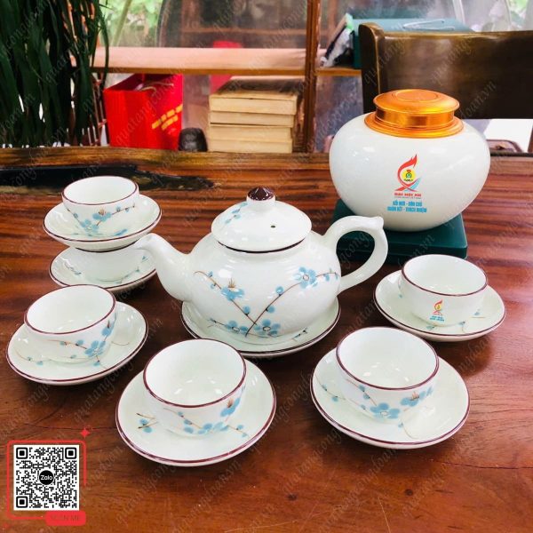 Bộ Ấm Chén Men Kem In Logo Đại Hội Công Đoàn 5 Ấm chén đại hội công đoàn giá rẻ