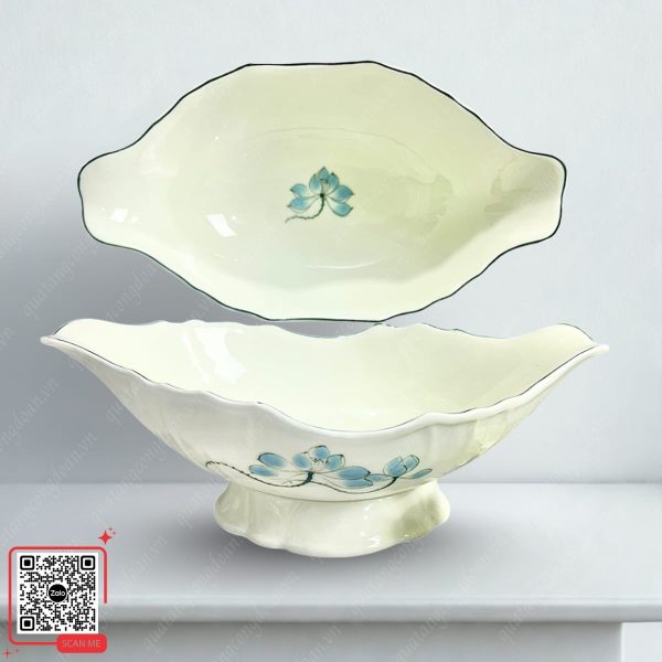Bát Thuyền Đựng Gà Bát Tràng 5 Bát thuyền đựng gà họa tiết sen xanh