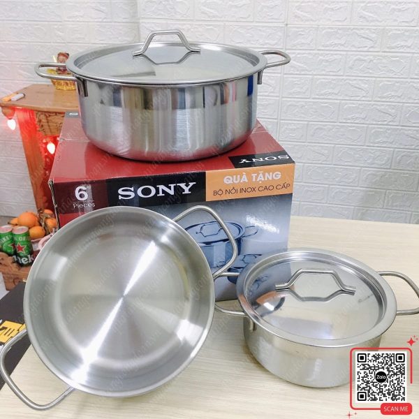Bộ Nồi Inox Sony 4 Bộ 3 nồi inox khắc logo đại hội công đoàn