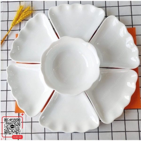 Bộ Bát Đĩa Hoa Mặt Trời 5 Bộ bát đĩa hoa mặt trời men trắng