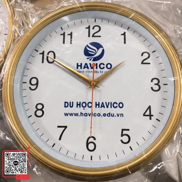 Đồng Hồ Treo Tường Vành Xi Mạ Vàng 7 Đồng hồ treo tường in logo du học Havico