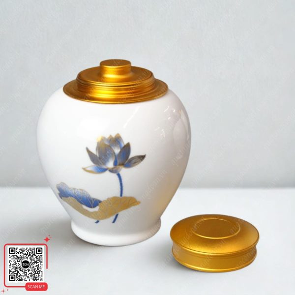 Hũ Đựng Trà Bát Tràng Họa Tiết Sen 5 Hũ đựng trà Bát Tràng họa tiết sen xanh