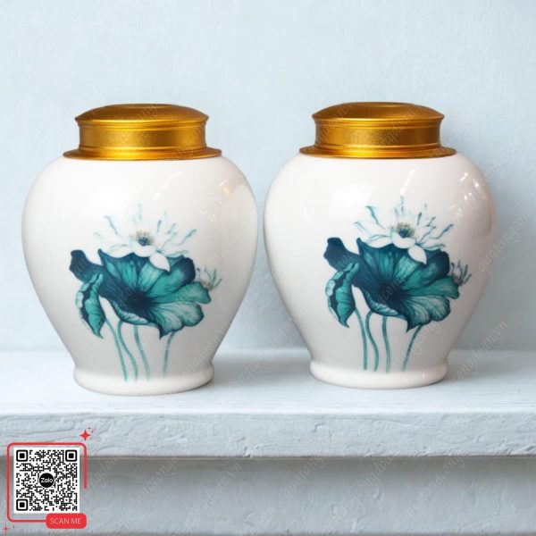 Hũ Đựng Trà Bằng Sứ Họa Tiết Sen 5 Hũ đựng trà sứ Bát Tràng