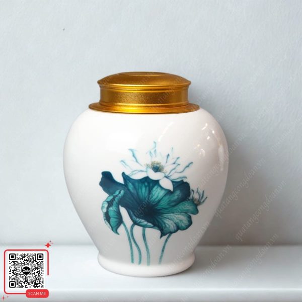Hũ Đựng Trà Bằng Sứ Họa Tiết Sen 4 Hũ đựng trà sứ họa tiết sen