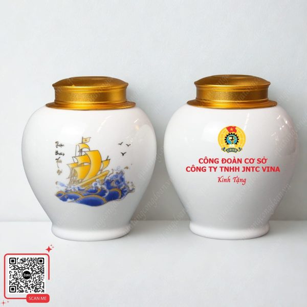 Hũ Đựng Trà Thuận Buồm Xuôi Gió 4 Hũ đựng trà thuận buồm xuôi gió in logo công đoàn