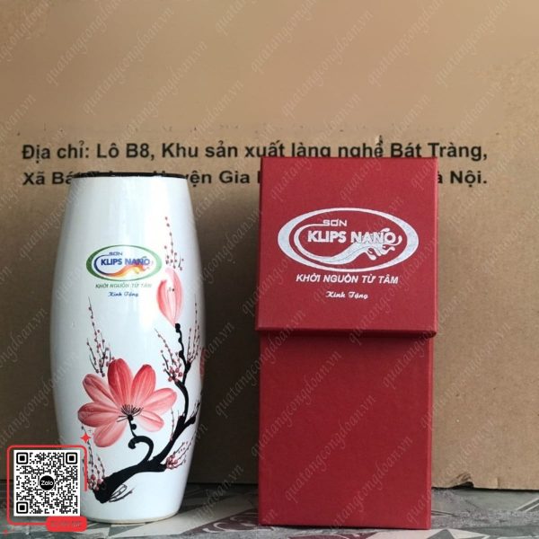Lọ Hoa Bát Tràng Họa Tiết Hoa Đào 6 Lọ hoa in logo Công ty Sơn Klips Nano