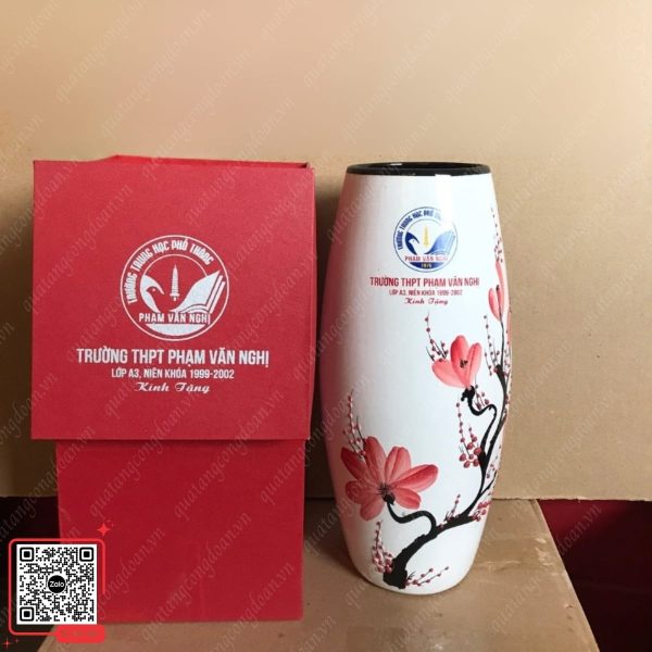 Lọ Hoa Bát Tràng Họa Tiết Hoa Đào 5 Lọ hoa in logo Trường THPT Phạm Văn Nghị