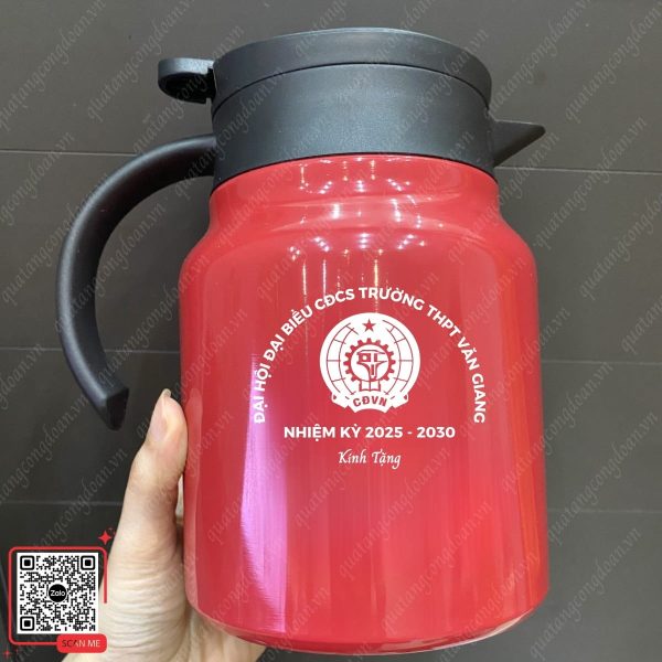 Phích Pha Trà 1L Quà Tặng Đại Hội Công Đoàn Trường THPT Văn Giang 5 Ấm pha trà in logo đại hội công đoàn cơ sở trường THPT Văn Giang