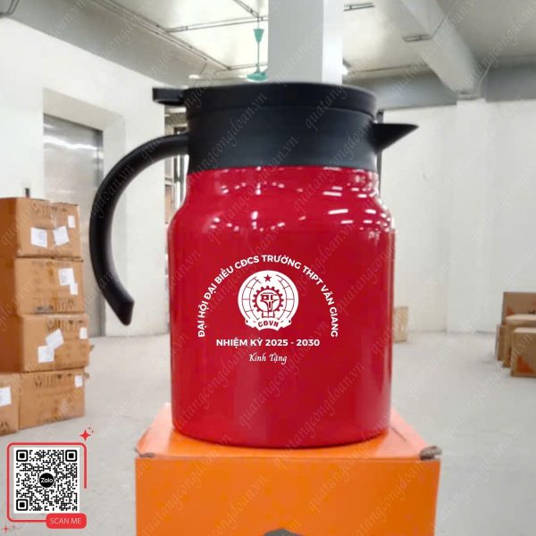 Phích Pha Trà 1L Quà Tặng Đại Hội Công Đoàn Trường THPT Văn Giang 4 Ấm pha trà in logo đại hội công đoàn cơ sở