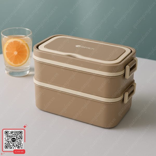 Hộp Cơm Giữ Nhiệt Elmich 2 Tầng Màu Nâu Dung Tích 1300ml 5 be mat hop com mau nau anh kim elmich