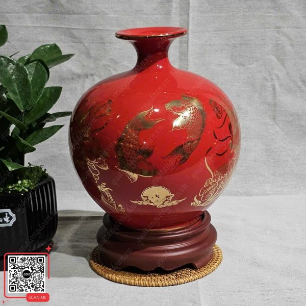 Bình Hút Lộc Niên Niên Hữu Dư 6 Bình hút lộc Bát Tràng màu đỏ