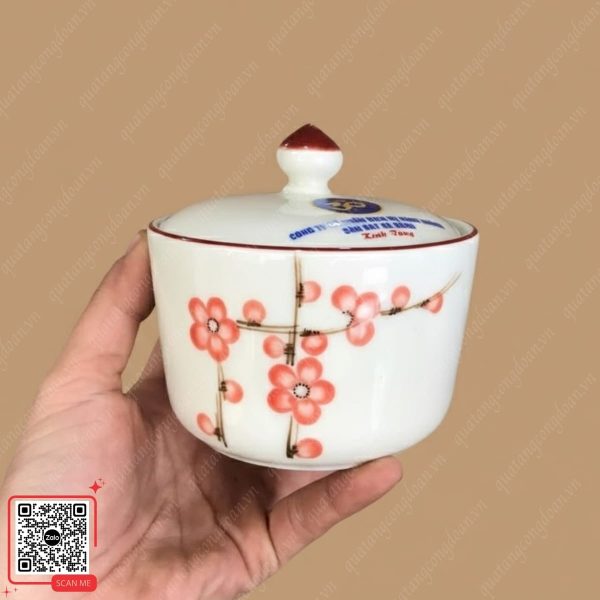 Hũ Đựng Mứt In Logo Công Ty Cổ Phần Dịch Vụ Sân Bay Đà Nẵng 7 Hũ đựng mứt sứ Bát Tràng in logo