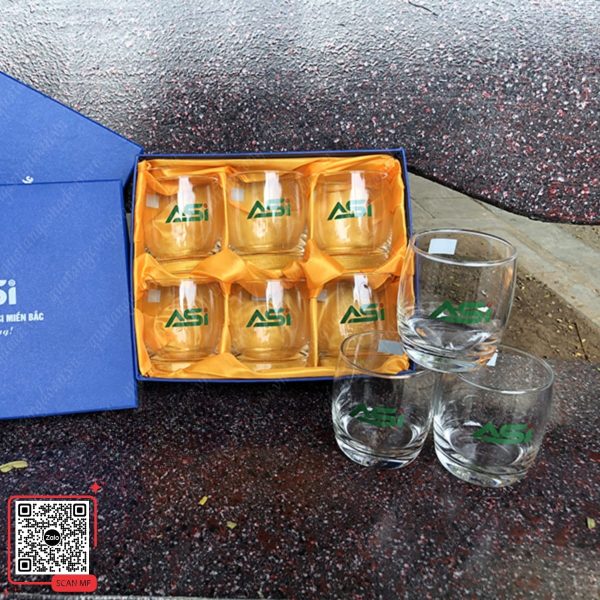 Bộ Cốc Thủy Tinh In Logo Công Ty ASi 6 Bộ 6 cốc thủy tinh quà tặng in logo ASi