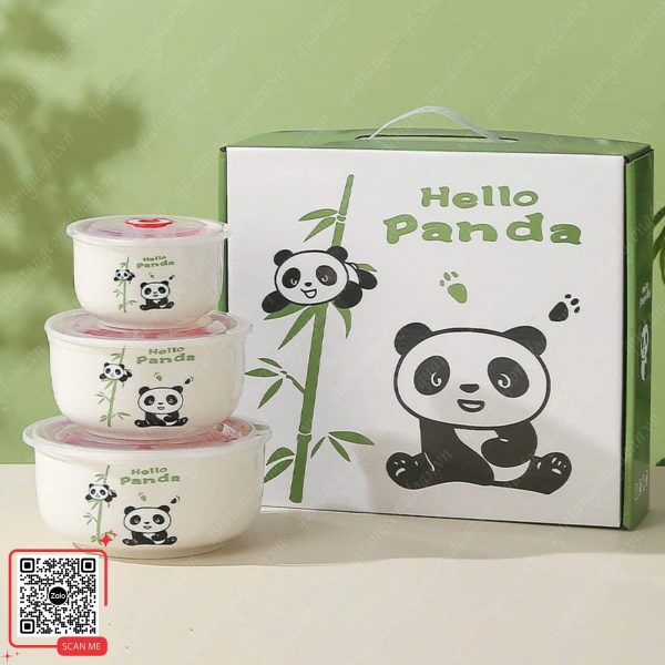 Bộ 3 Bát Sứ Có Nắp Hút Chân Không Tiện Lợi 6 Bộ bát sứ nắp chân không làm quà 8/3 cho nhân viên nữ văn phòng