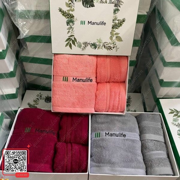 Set Khăn Thêu Logo Menulife - Quà Tặng 8/3 Cho Công Đoàn Viên 4 Bộ quà tặng khăn thêu logo menulife