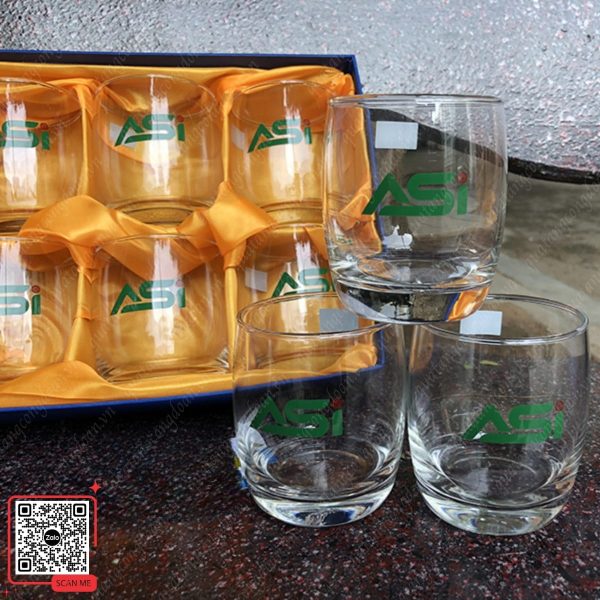 Bộ Cốc Thủy Tinh In Logo Công Ty ASi 4 Cốc thủy tinh in logo ASi dùng làm quà tặng doanh nghiệp.