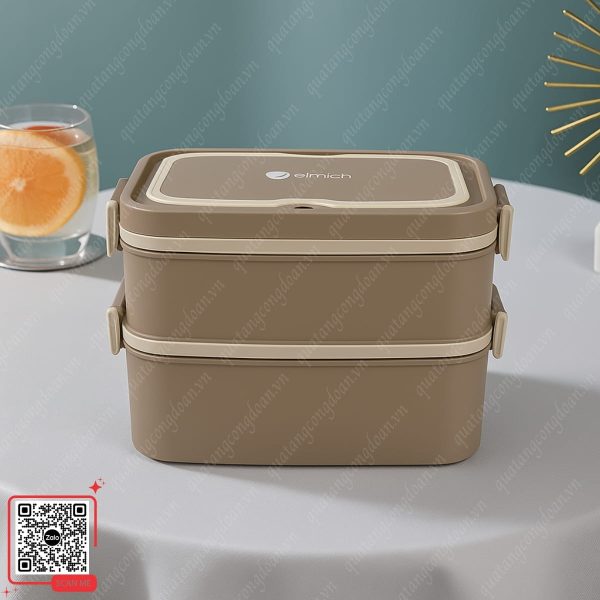 Hộp Cơm Giữ Nhiệt Elmich 2 Tầng Màu Nâu Dung Tích 1300ml 4 hop com elmich 2 tang tien loi