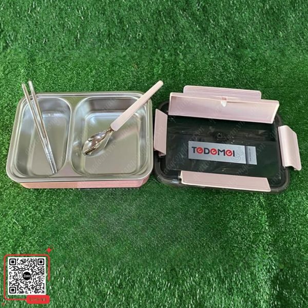 Hộp Đựng Cơm Giữ Nhiệt Giá Rẻ 2 Ngăn Bằng Thép Không Gỉ 4 hop com giu nhiet 2 ngan mau hong