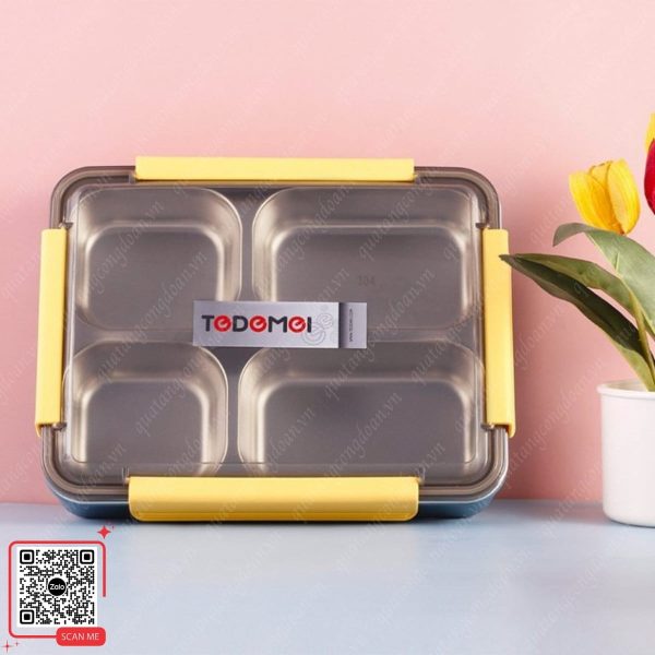 Hộp Đựng Cơm Giữ Nhiệt 4 Ngăn Inox 304 Tedemei 4 hop com giu nhiet 4 ngan mau vang
