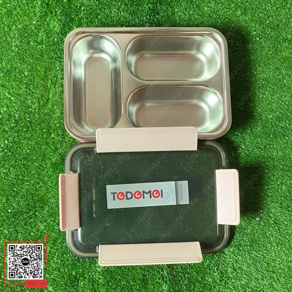 Hộp Đựng Cơm Giữ Nhiệt Inox 304 Có 3 Ngăn Đựng Thực Phẩm 4 Hộp đựng cơm giữ nhiệt 3 ngăn màu hồng