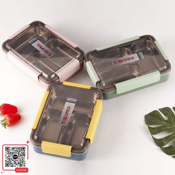 Hộp Đựng Cơm Giữ Nhiệt Inox 304 Có 3 Ngăn Đựng Thực Phẩm 9 hop dung com giu nhiet 3 ngan mau vang