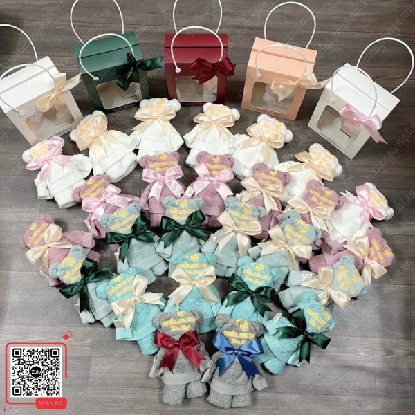 Khăn Gấp Gấu Làm Quà 8/3 Cho Công Nhân Giá Rẻ 5 Set khăn gấp gấu quà tặng 8/3 cho nhân viên nữ