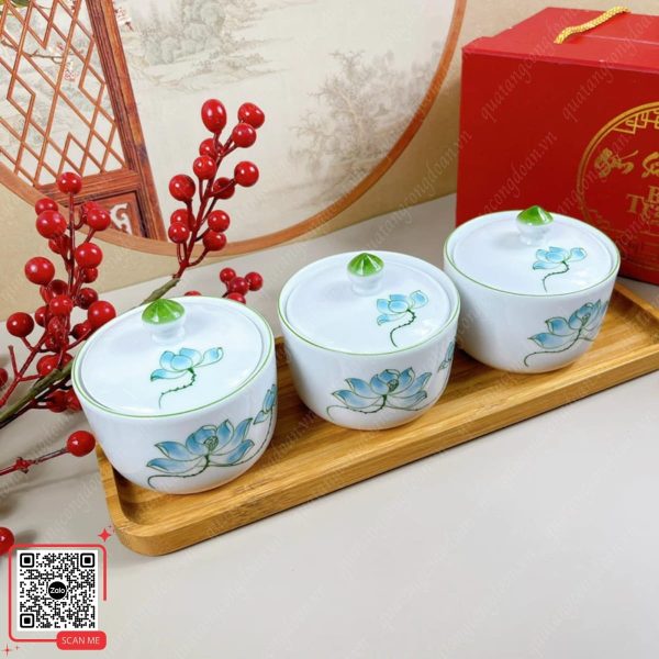 Khay Đựng Mứt Tết 2026 Họa Tiết Hoa Sen Xanh 4 Khay đựng mứt tết hoa sen quà tặng công đoàn