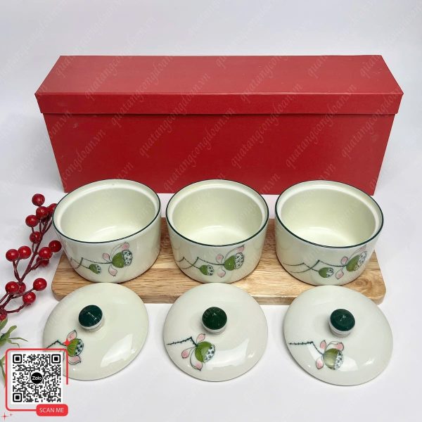 Khay Đựng Mứt Sứ Bát Tràng Họa Tiết Đài Sen 6 Khay mứt sứ Bát Tràng