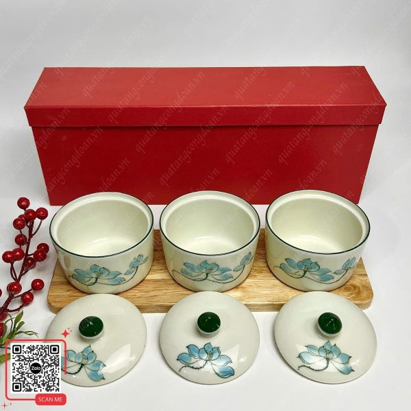 Khay Đựng Mứt Tết 2026 Họa Tiết Hoa Sen Xanh 5 Khay mứt tết hoa sen làm quà tết nhân viên
